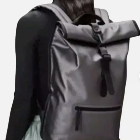 Rains Rolltop Rucksack Waterproof Metallic Grey Unisex